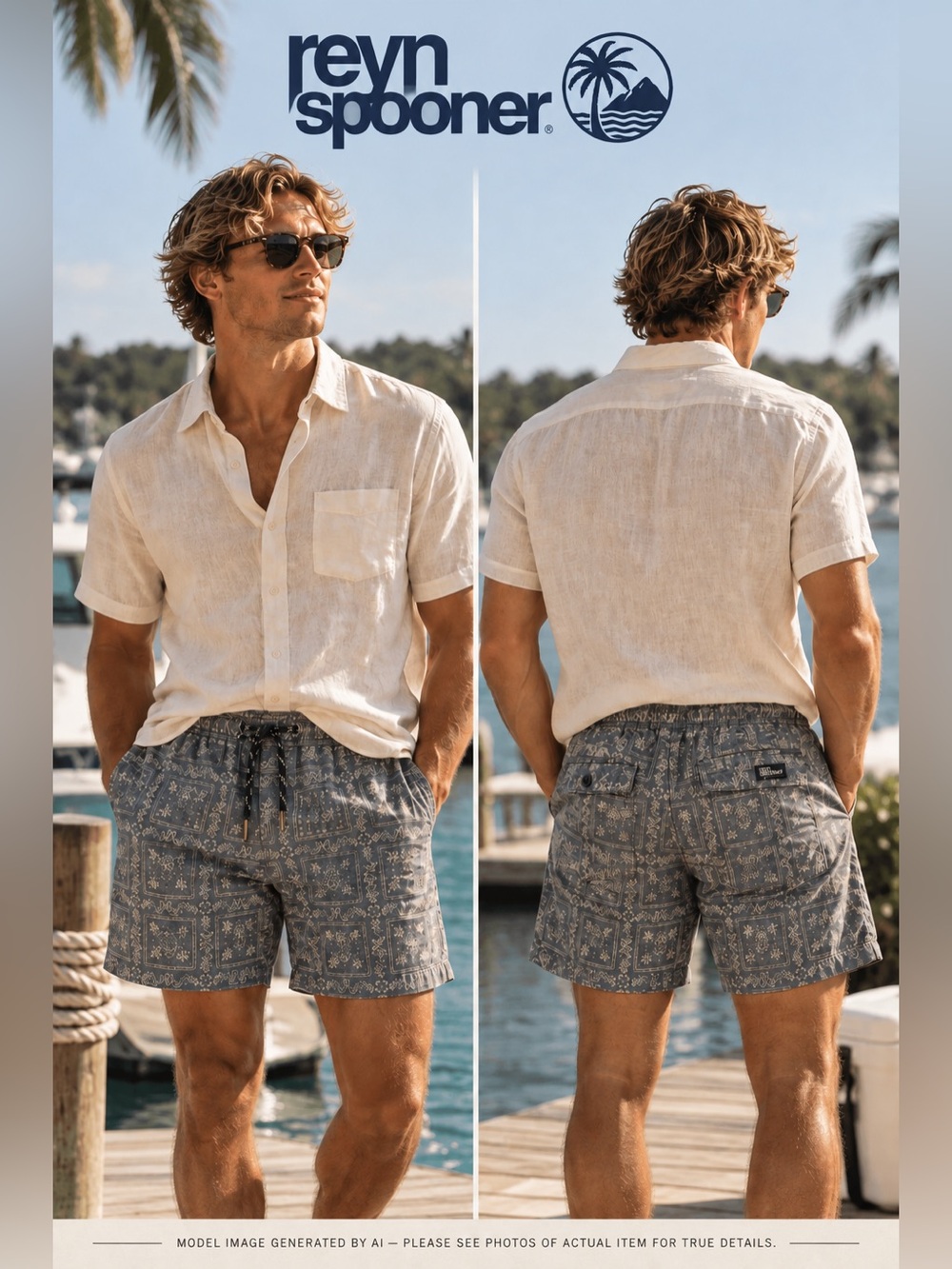 Reyn‎ Spooner Mens ~32 Elastic Waist Tapestry 8 Board Shorts Summer Travel Beach